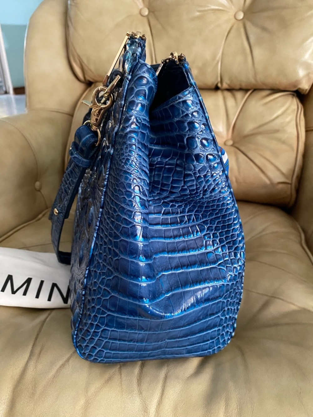 LKNW Brahmin LARGE Finley Carryall Bluebonnet? Melbourne Leather Business Bag - Picture 8 of 16